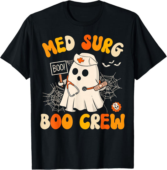 Med Surg Nurse Cute Health Worker Halloween Ghost Nurse T-Shirt - T-Shirt | Black