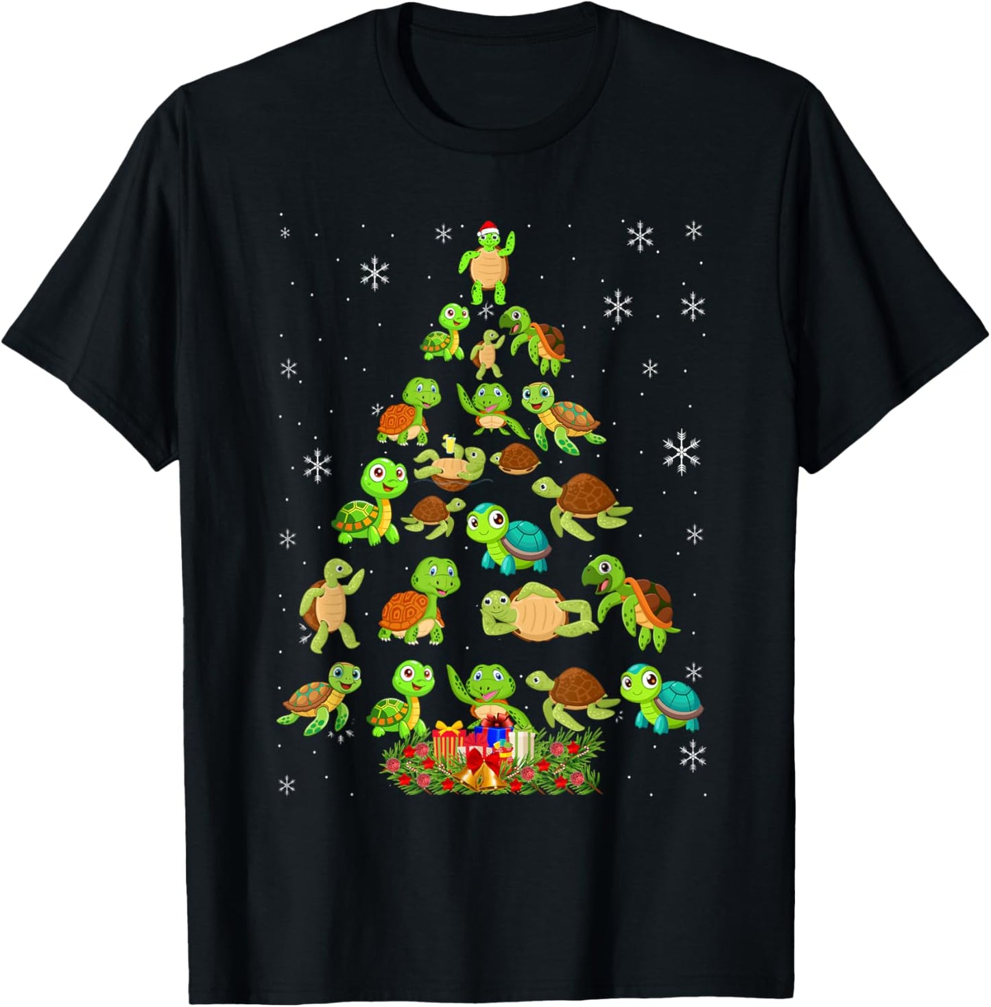 Sea Turtle Christmas Tree Matching Family Xmas Tree T-Shirt - T-Shirt | Black