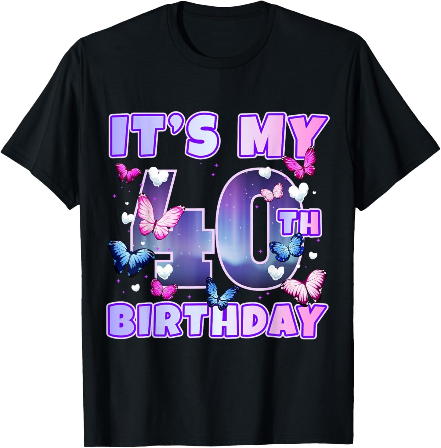It's My 40th Birthday Girl Butterflies Theme 40 Year Old T-Shirt - T-Shirt | Black