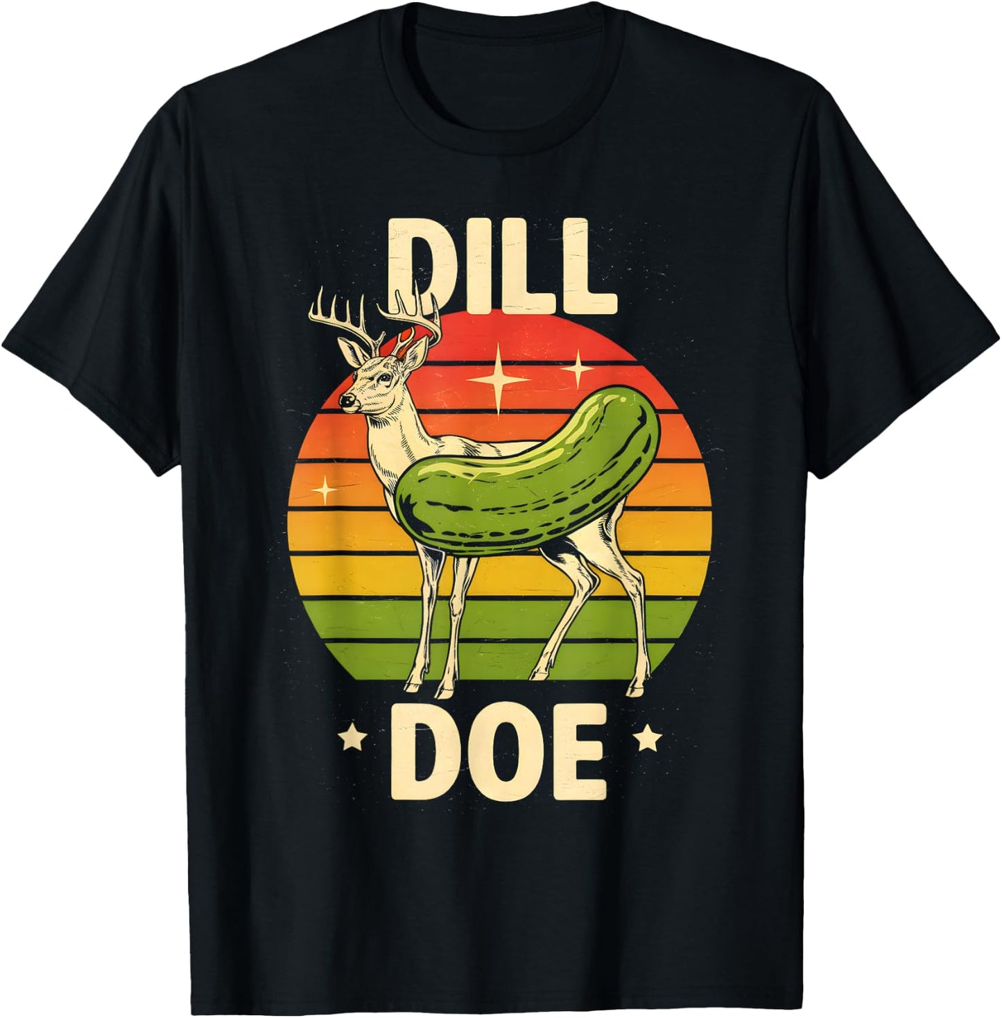 Dill Doe Funny Sarcastic Retro Groovy Deer Pickle T-Shirt - T-Shirt | Black