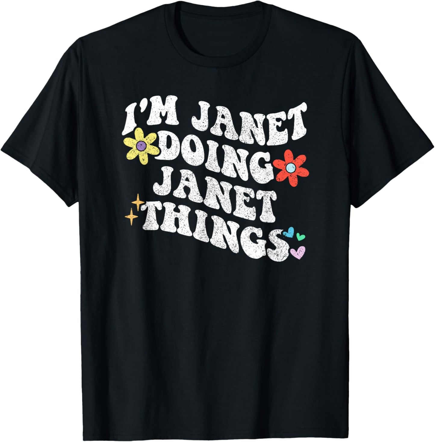 Retro Groovy Im Janet Doing Janet Things Funny Mother's Day T-Shirt - T-Shirt | Black