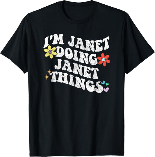 Retro Groovy Im Janet Doing Janet Things Funny Mother's Day T-Shirt - T-Shirt | Black