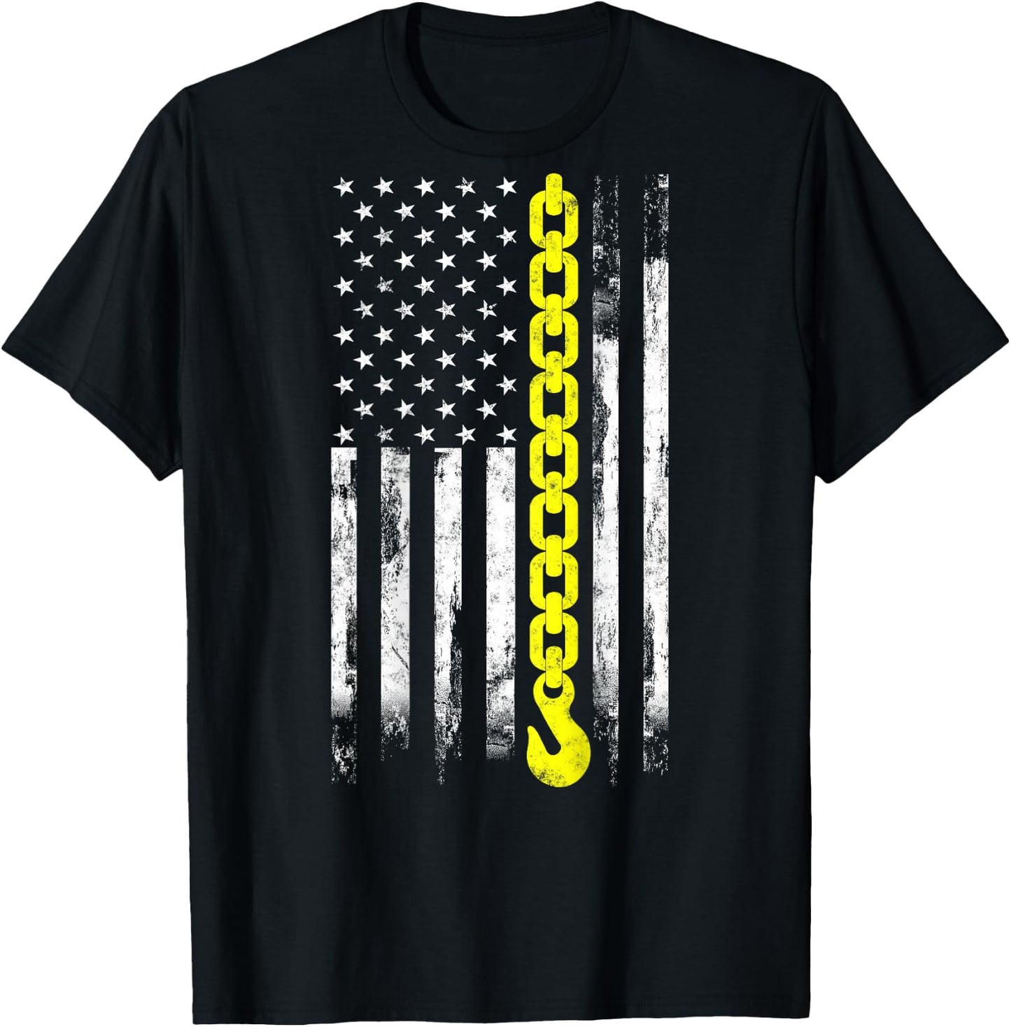Tow Truck Driver Thin Yellow line USA Flag Gift Towing Dad T-Shirt - T-Shirt | Black
