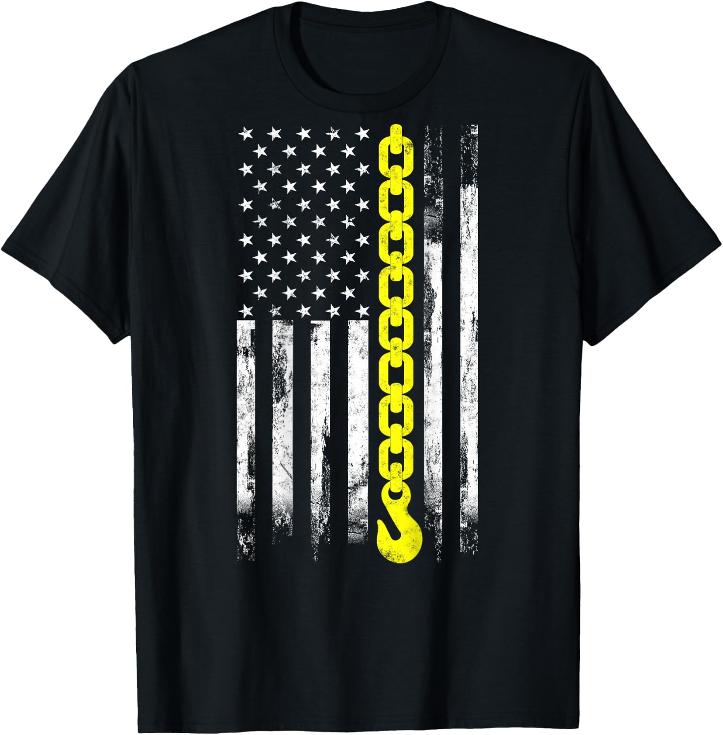 Tow Truck Driver Thin Yellow line USA Flag Gift Towing Dad T-Shirt - T-Shirt | Black