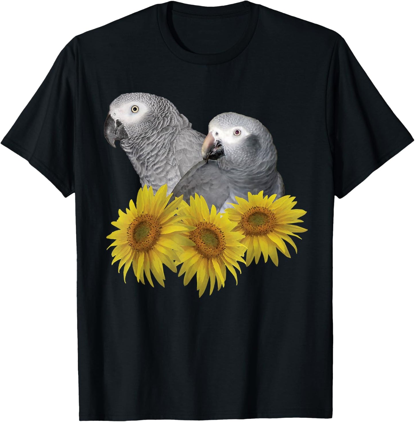 Congo and Timneh African Grey Parrot Sunflower T-Shirt - T-Shirt | Black
