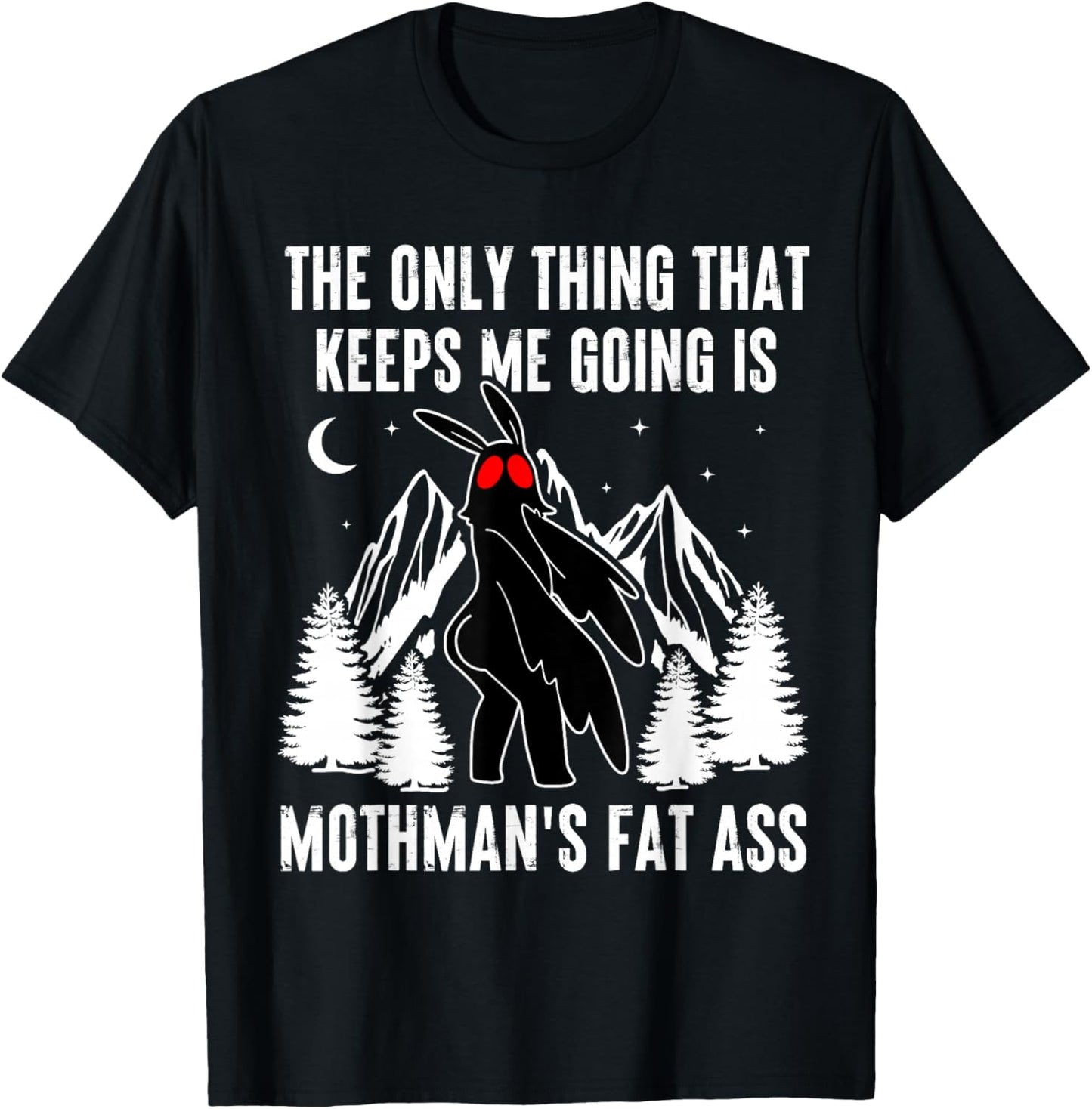 Funny Mothman Fat Ass Vintage Cryptid Funny Mothman Meme T-Shirt - T-Shirt | Black