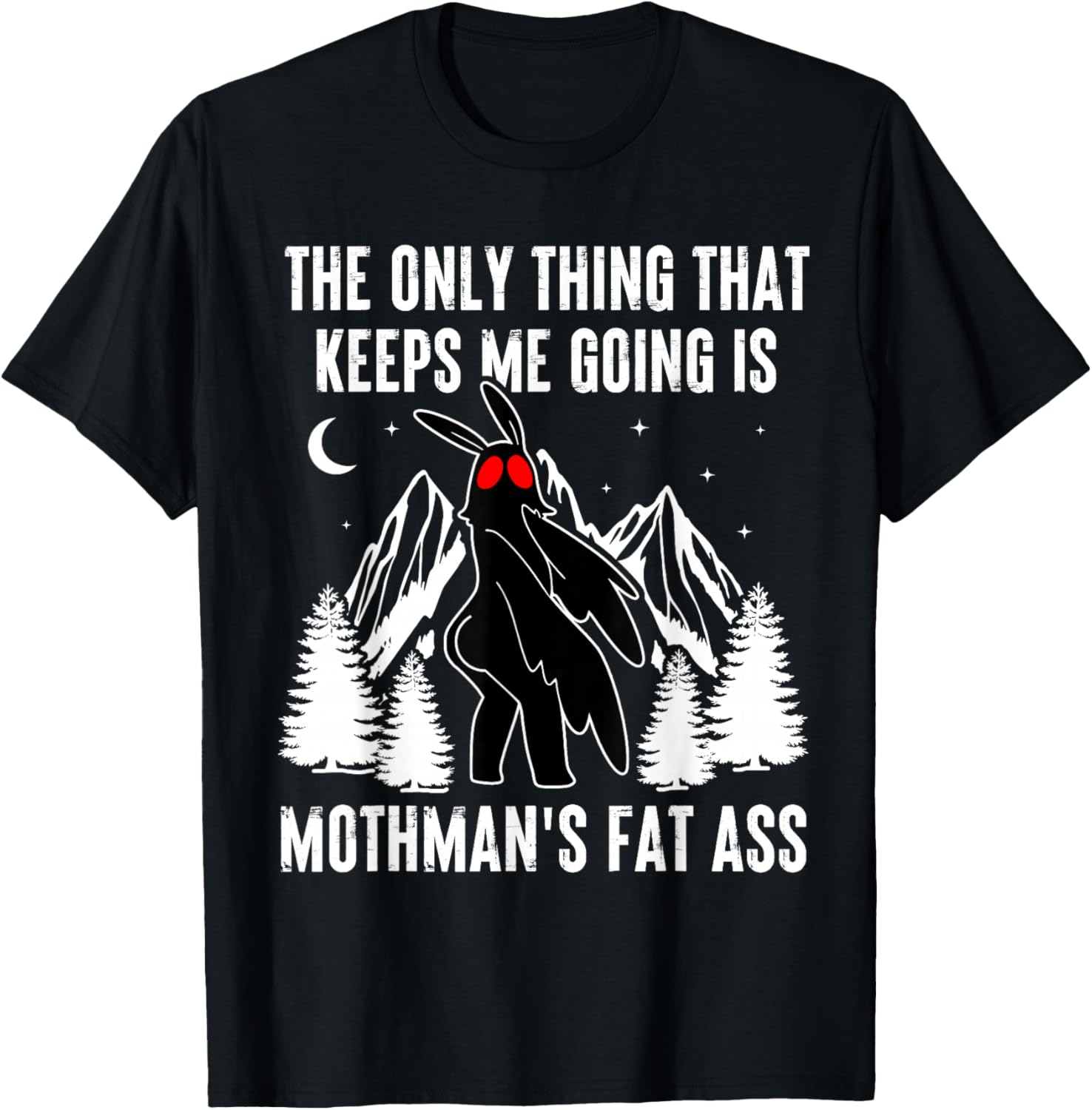Funny Mothman Fat Ass Vintage Cryptid Funny Mothman Meme T-Shirt - T-Shirt | Black