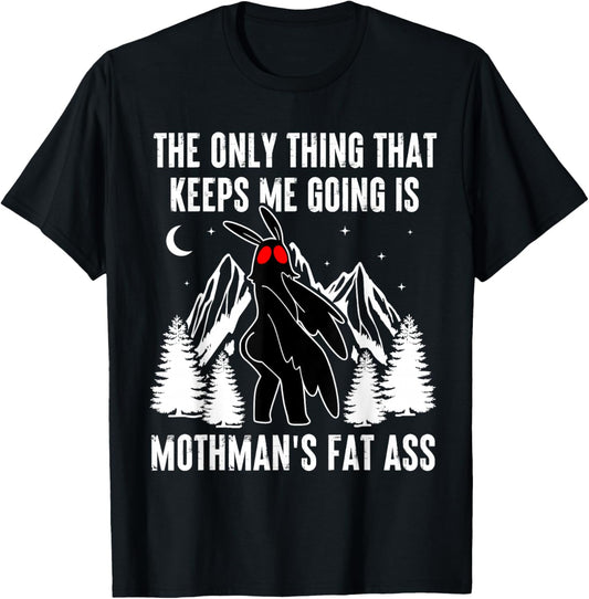 Funny Mothman Fat Ass Vintage Cryptid Funny Mothman Meme T-Shirt - T-Shirt | Black
