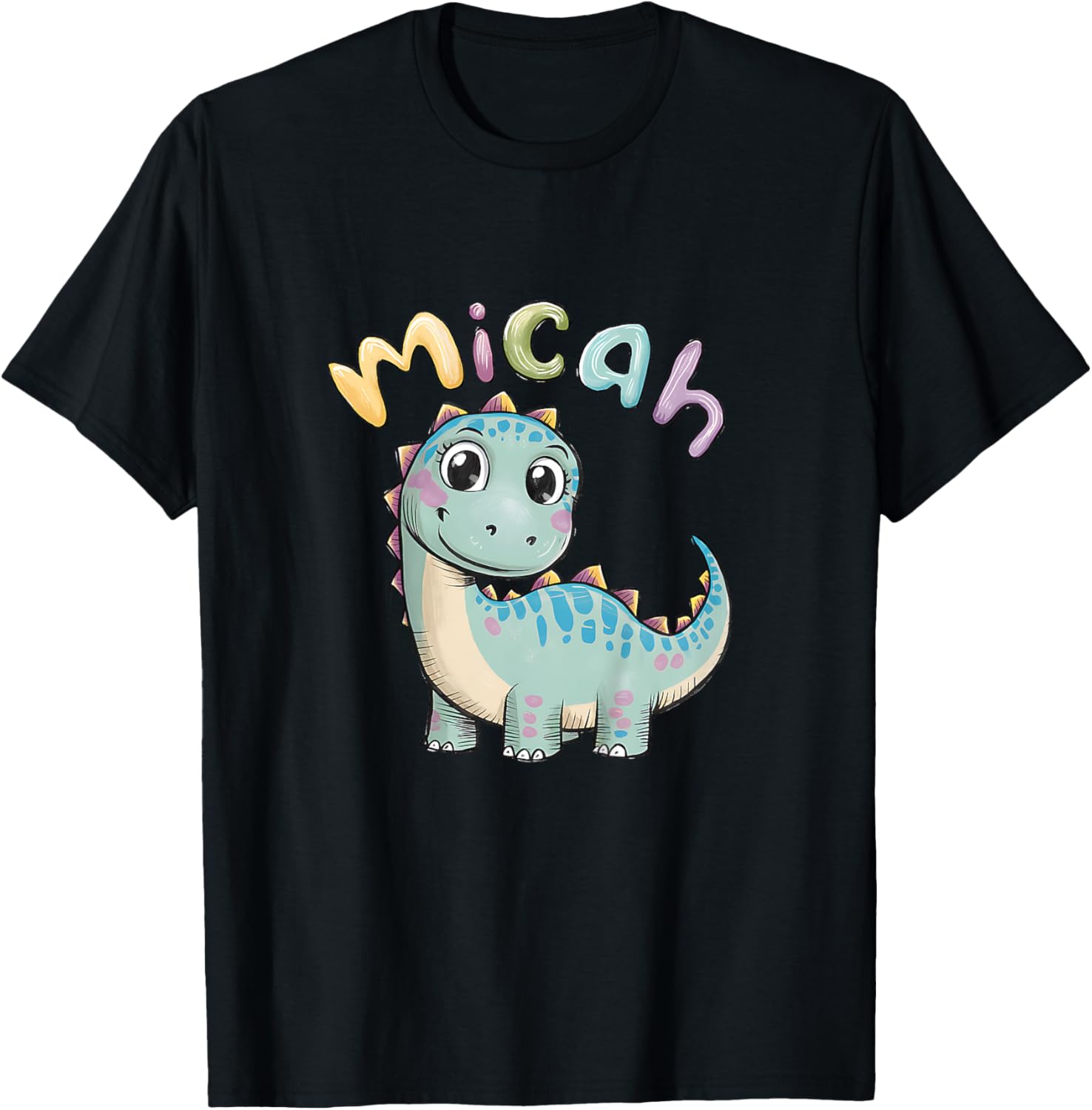 Kids Micah Dinosaur Adventure Personalized Kids Name Gift T-Shirt - T-Shirt | Black