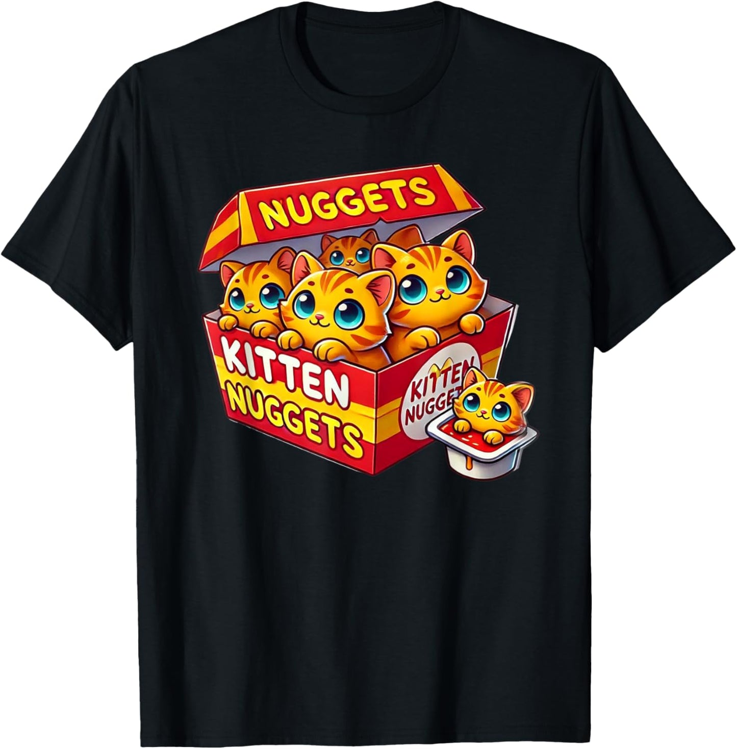 Funny Cat Owner Cute Gifts Kitten Nuggets Cat Lover Gift Food Pun Chicken Nuggets T-Shirt - T-Shirt | Black