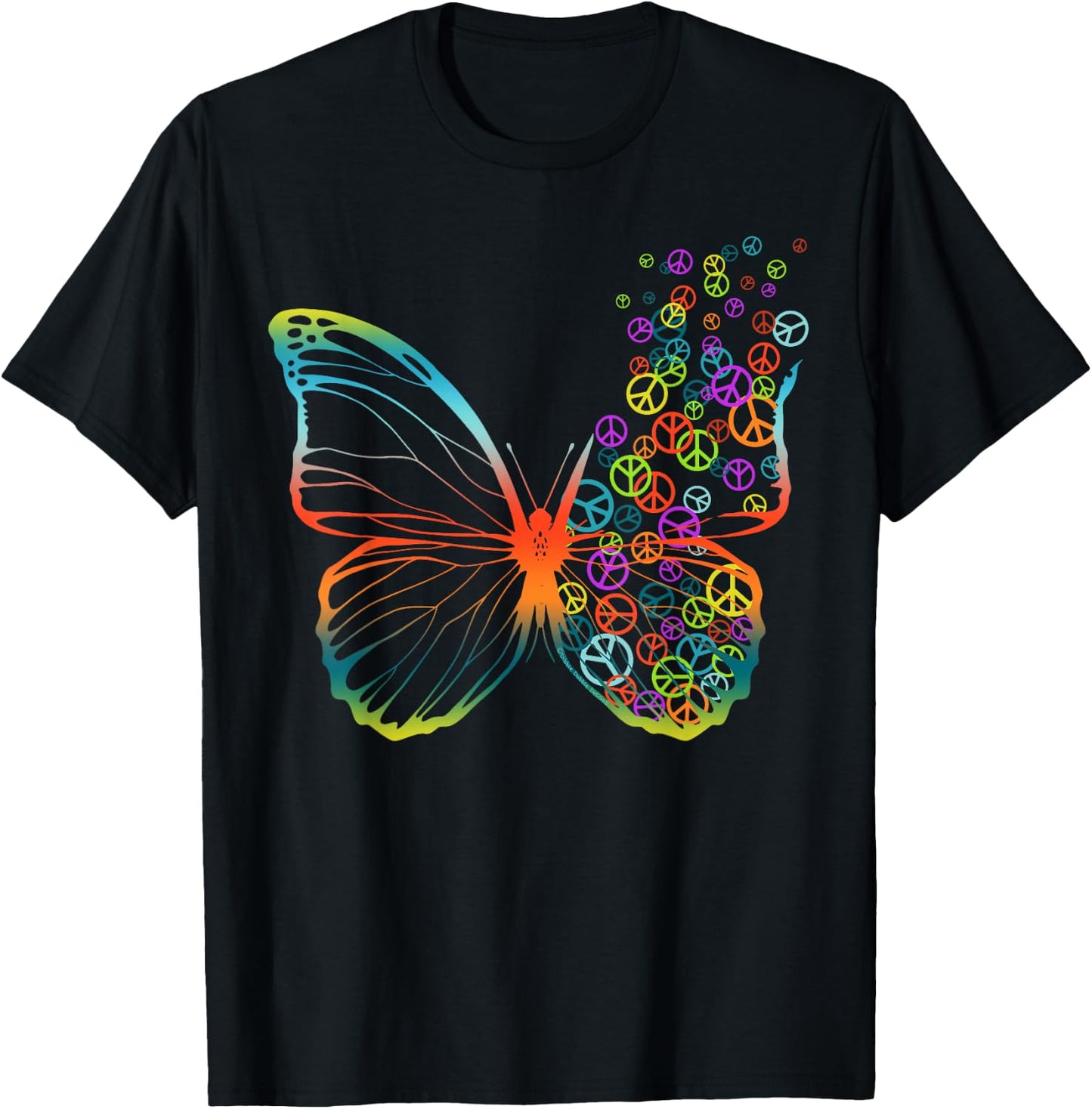 60s 70s Peace Sign Butterfly Tie Dye Peace Love Hippie T-Shirt - T-Shirt | Black
