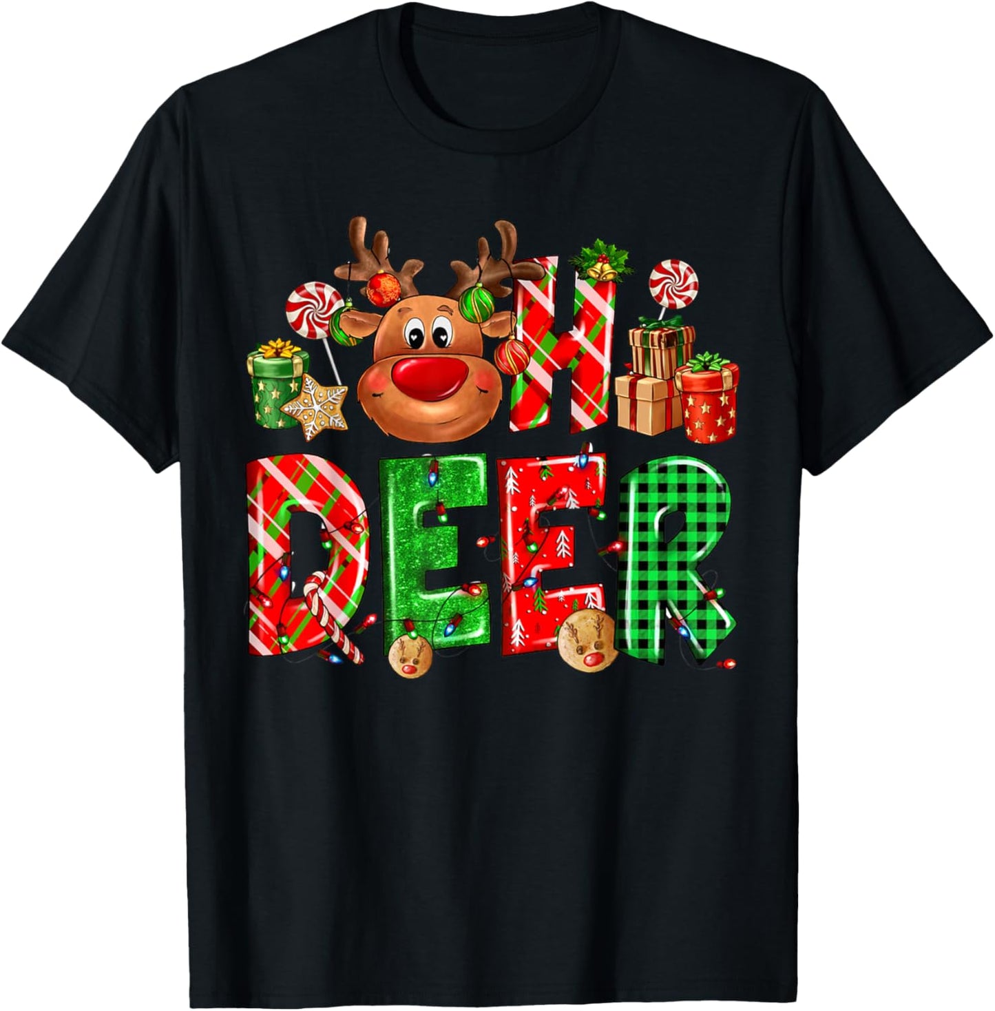 Oh deer Reindeer Merry Christmas Happy New Year T-Shirt - T-Shirt | Black