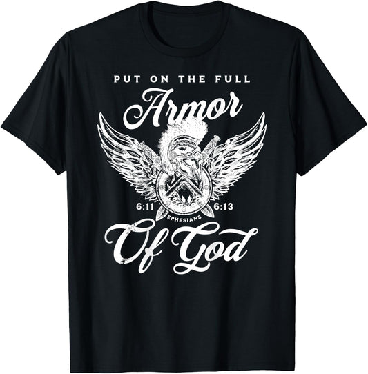 (On back) Full Armor of God Christian Bible Verse T-Shirt - T-Shirt | Black