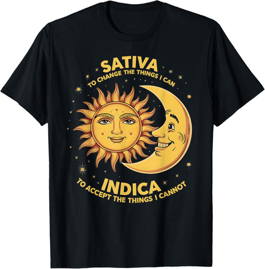 Cosmic Harmony Botanical Balance Mindset Sativa To Change Things Indica To Accept Things , Small, Black T-Shirt - T-Shirt | Black