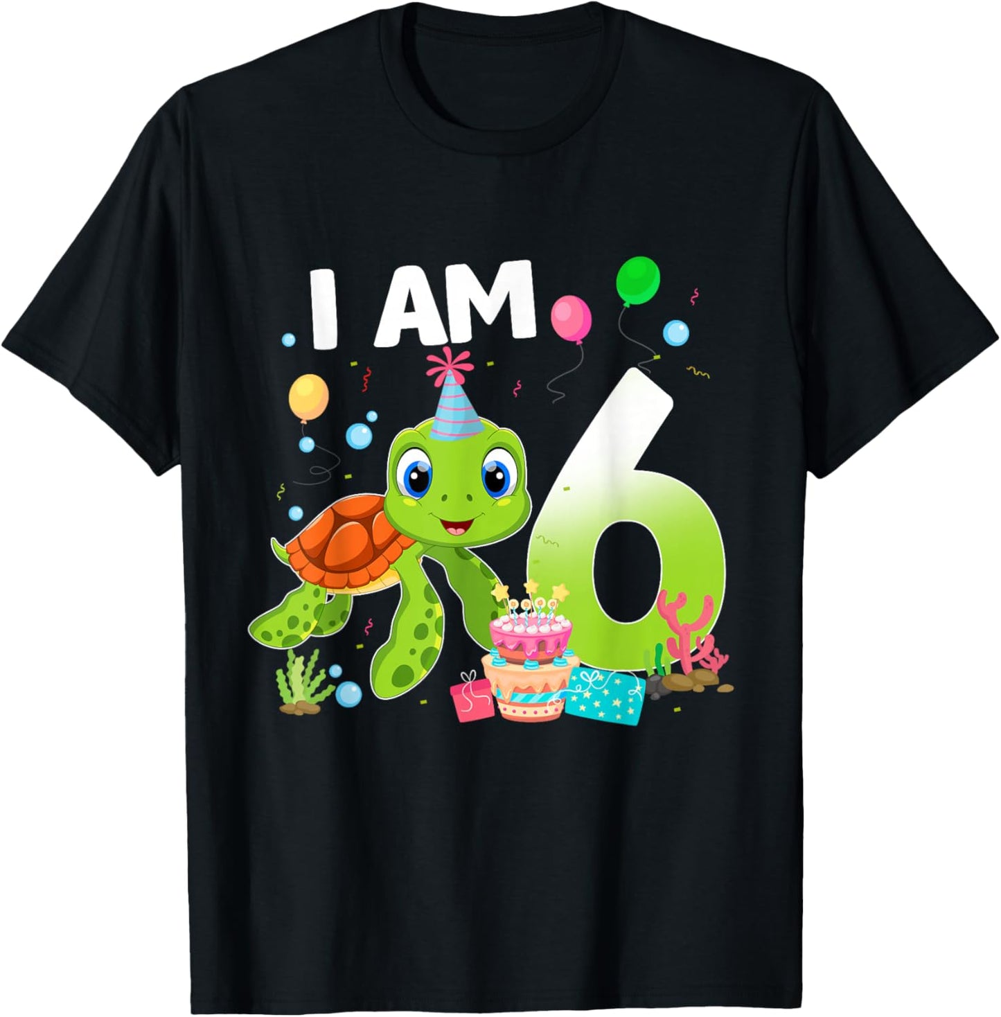 6th Birthday Sea Turtle Themed 6 Year Old Party T-Shirt - T-Shirt | Black