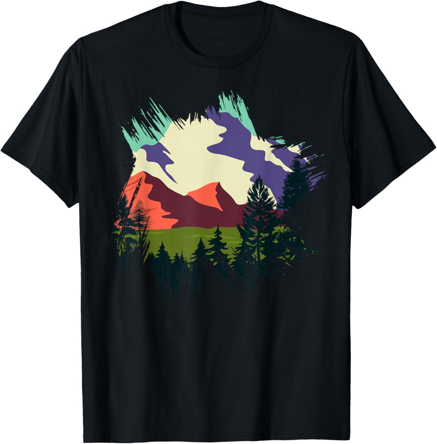 Timeless Mountain, Nature Trees and Forest T-Shirt - T-Shirt | Black