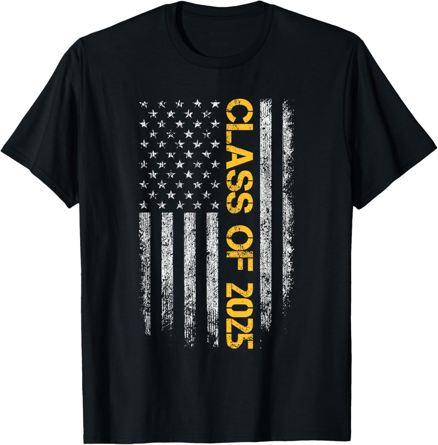 Senior Class Of 2025 Patriotic American Flag Graduation T-Shirt - T-Shirt | Black