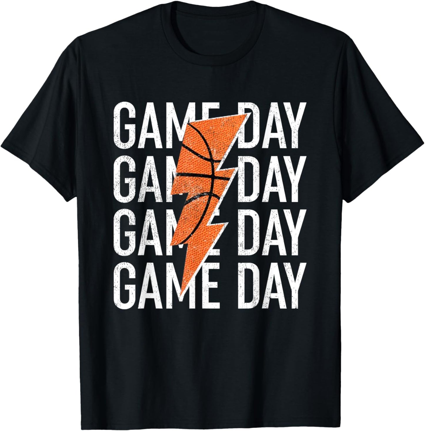 Vintage Game Day Basketball Lightning Bolt Funny Team Sport T-Shirt - T-Shirt | Black