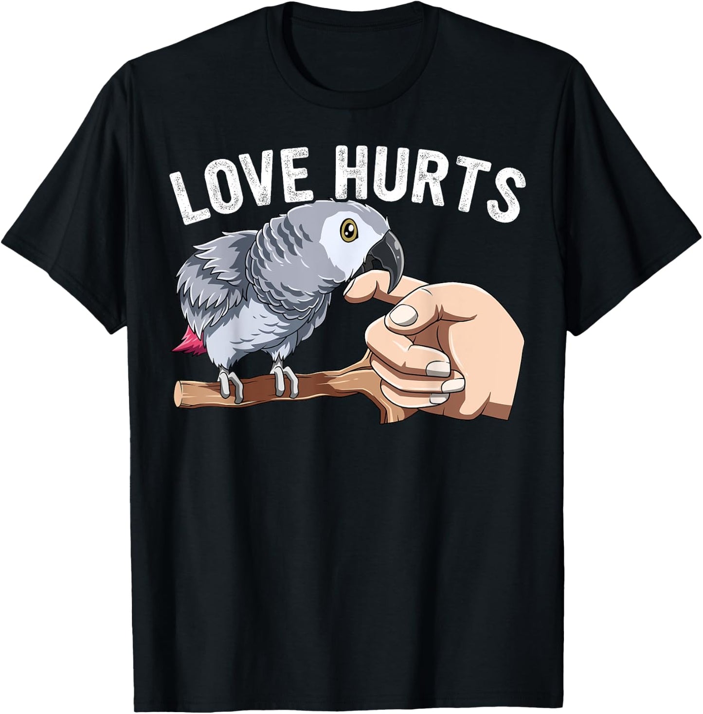 Love Hurts Funny African Grey Parrot Biting Parrot Lovers T-Shirt - T-Shirt | Black