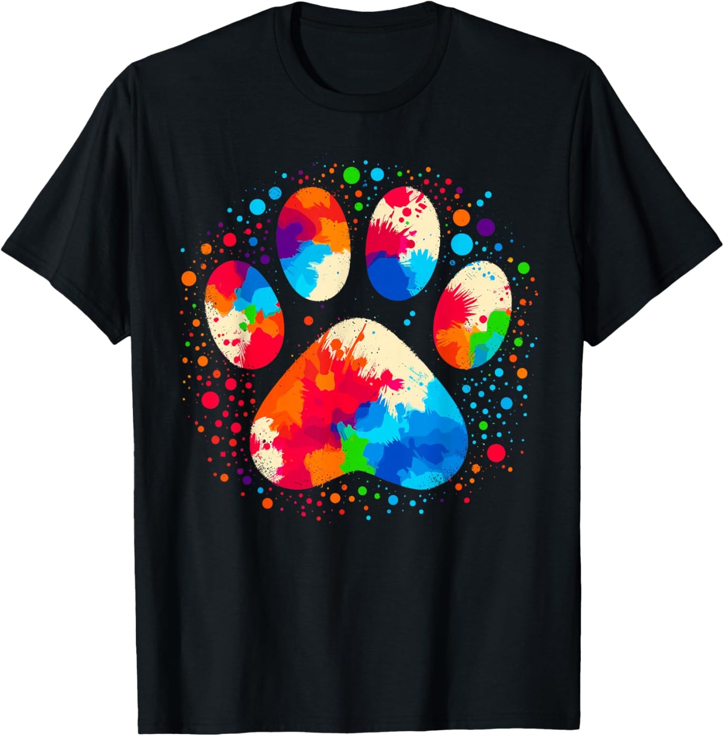 Dog Paw Design Dog Lovers , Black, Small, Short Sleeve, Classic Fit, Modern Dog Paw Print T-Shirt - T-Shirt | Black