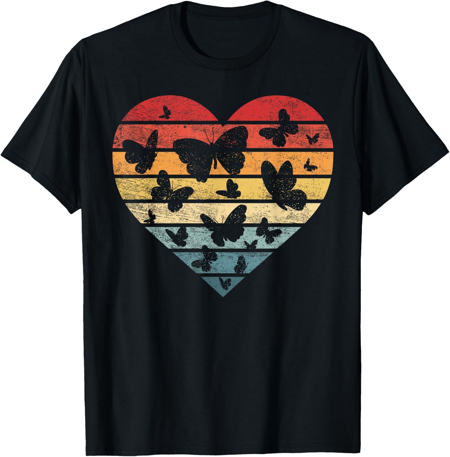 Butterfly Lover Gifts Retro Vintage Heart Silhouette T-Shirt - T-Shirt | Black