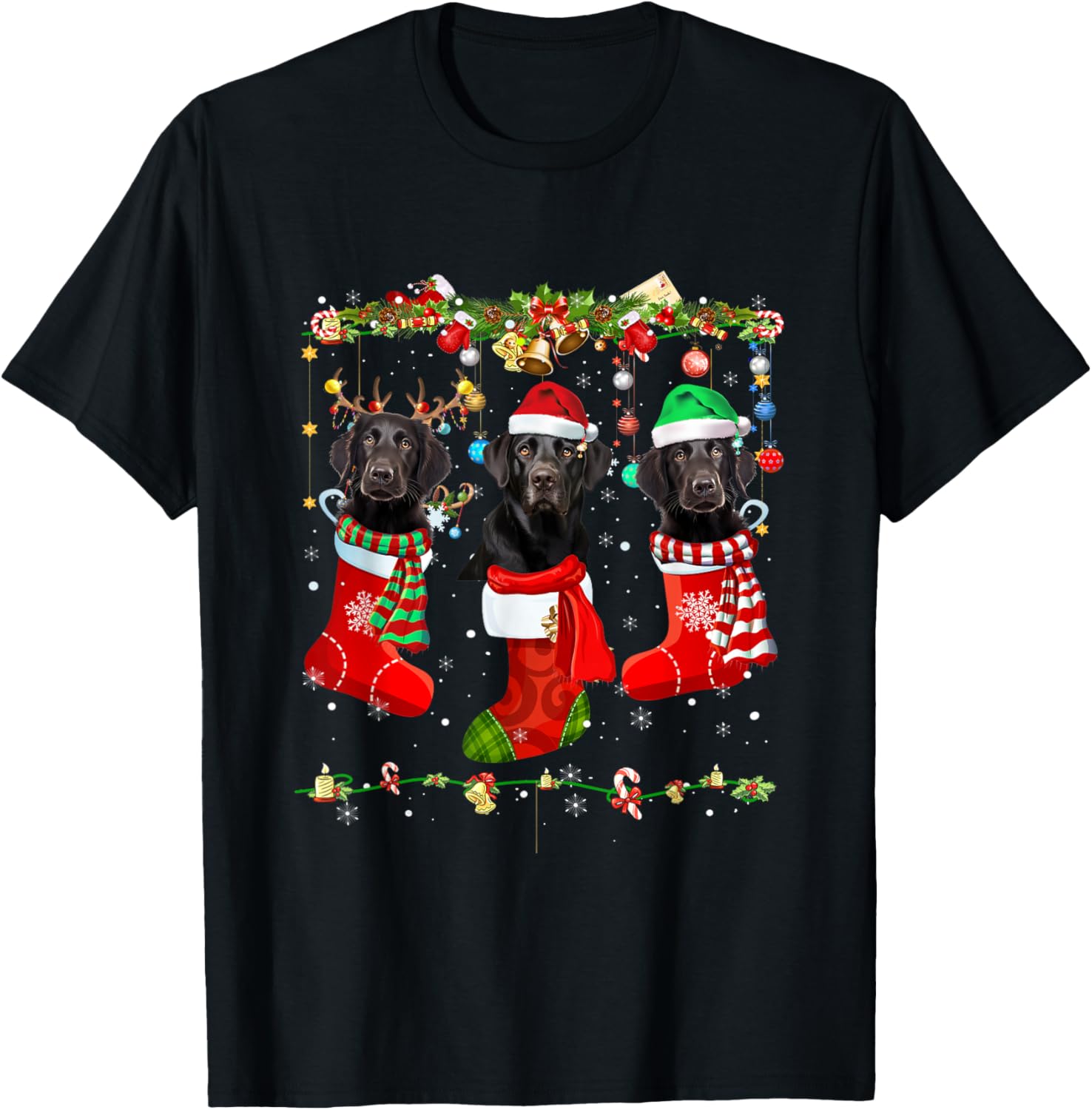 Black Lab Labrador Christmas Socks Funny Xmas Pajama Dog T-Shirt - T-Shirt | Black