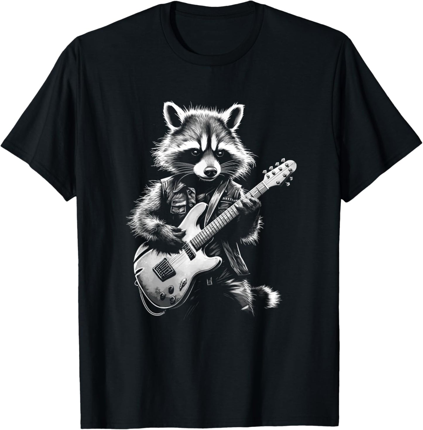 Rock Raccoon Playing Guitar - Funny Guitar Raccoon T-Shirt - T-Shirt | Black