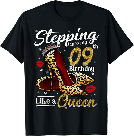 High Heels Stepping Into My 9th Birthday 9 and Fabulous T-Shirt - T-Shirt | Black