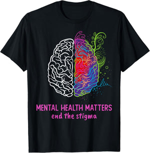 End The Stigma Mental Health Matters Mental Awareness Brain T-Shirt - T-Shirt | Black