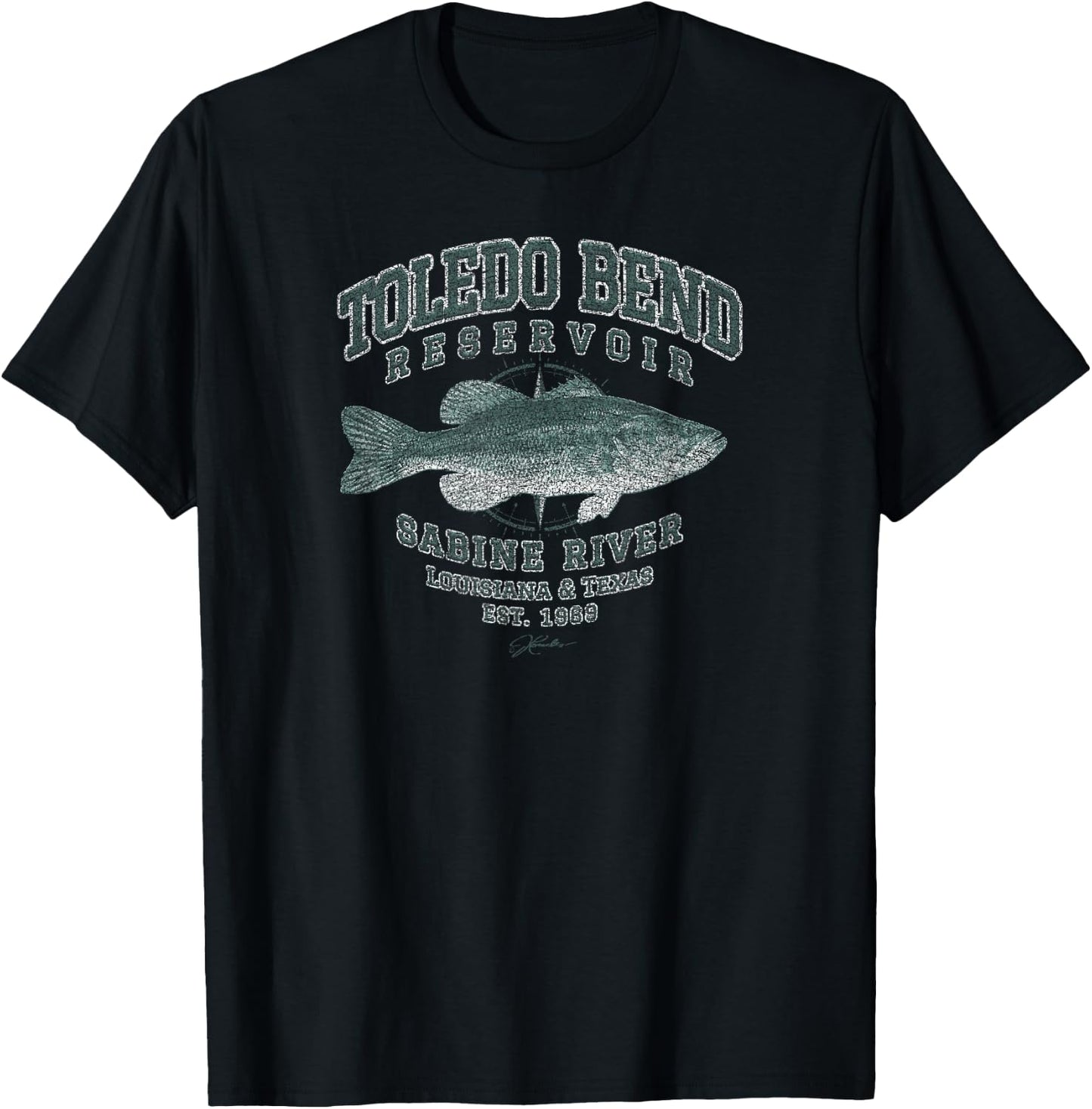 JCombs: Toledo Bend Reservoir, with Largemouth Bass T-Shirt - T-Shirt | Black