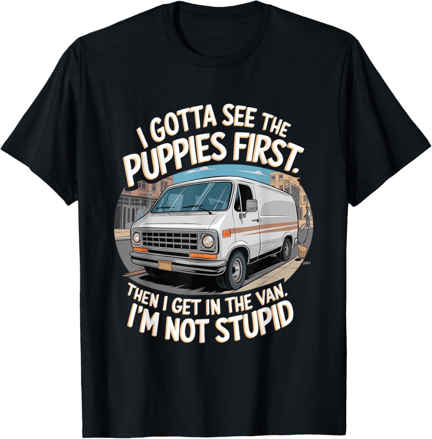 Funny Puppy and Van Design for Dog Lovers and Humor Fans Women T-Shirt - T-Shirt | Black