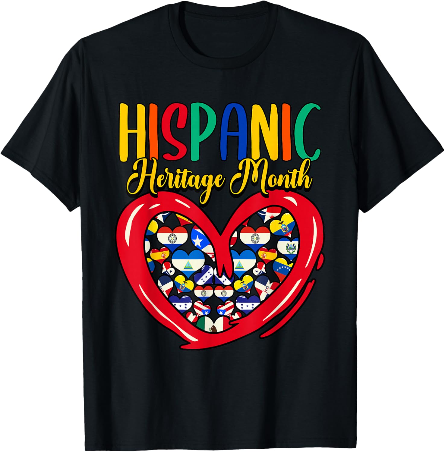 Hispanic Heritage Month All Countries Flags Heart T-Shirt - T-Shirt | Black
