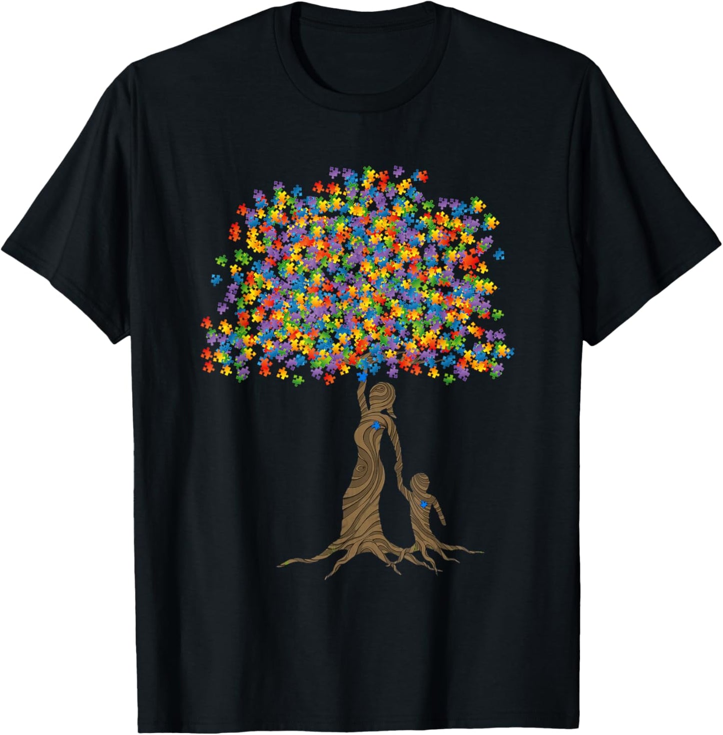 Autism Mom Tree With Puzzle Pieces Mom And Son Kid Matching T-Shirt - T-Shirt | Black