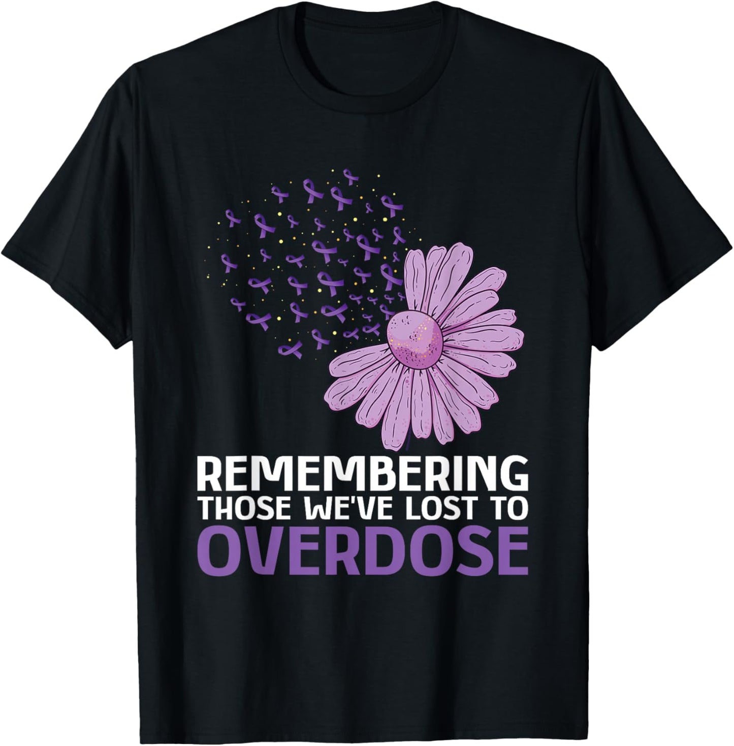 Overcome Drug Addiction And Overdose Awareness Purple Ribbon Sunflower - Women's Classic Fit Black Small T-Shirt - T-Shirt | Black
