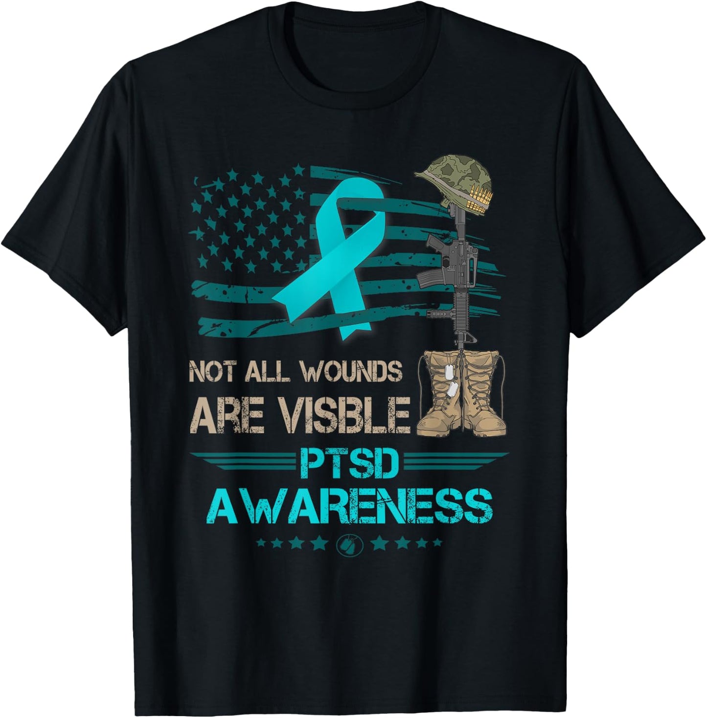 Patriotic Military PTSD Awareness Veterans Suuport T-Shirt - T-Shirt | Black