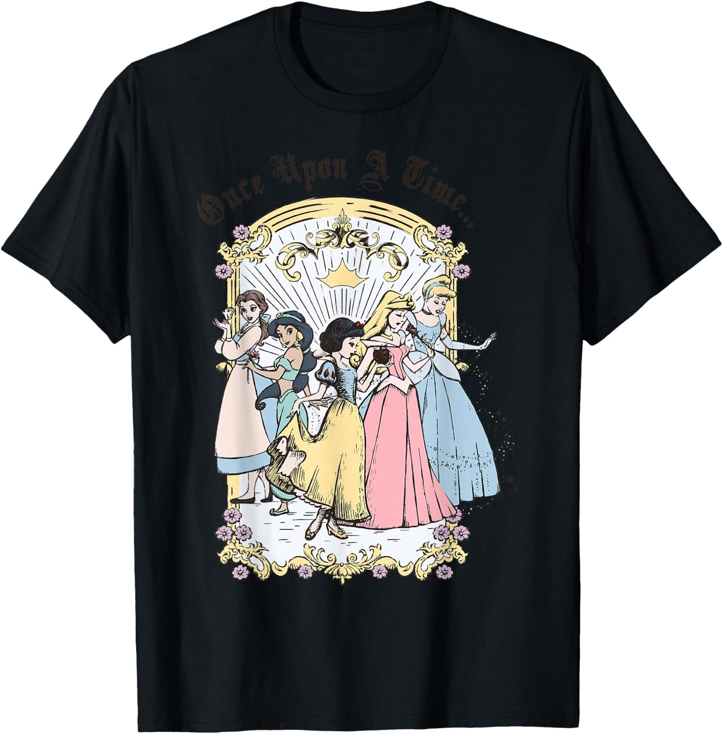 Disney Princess Once Upon A Time Vintage Cartoon , White, Small T-Shirt - T-Shirt | Black