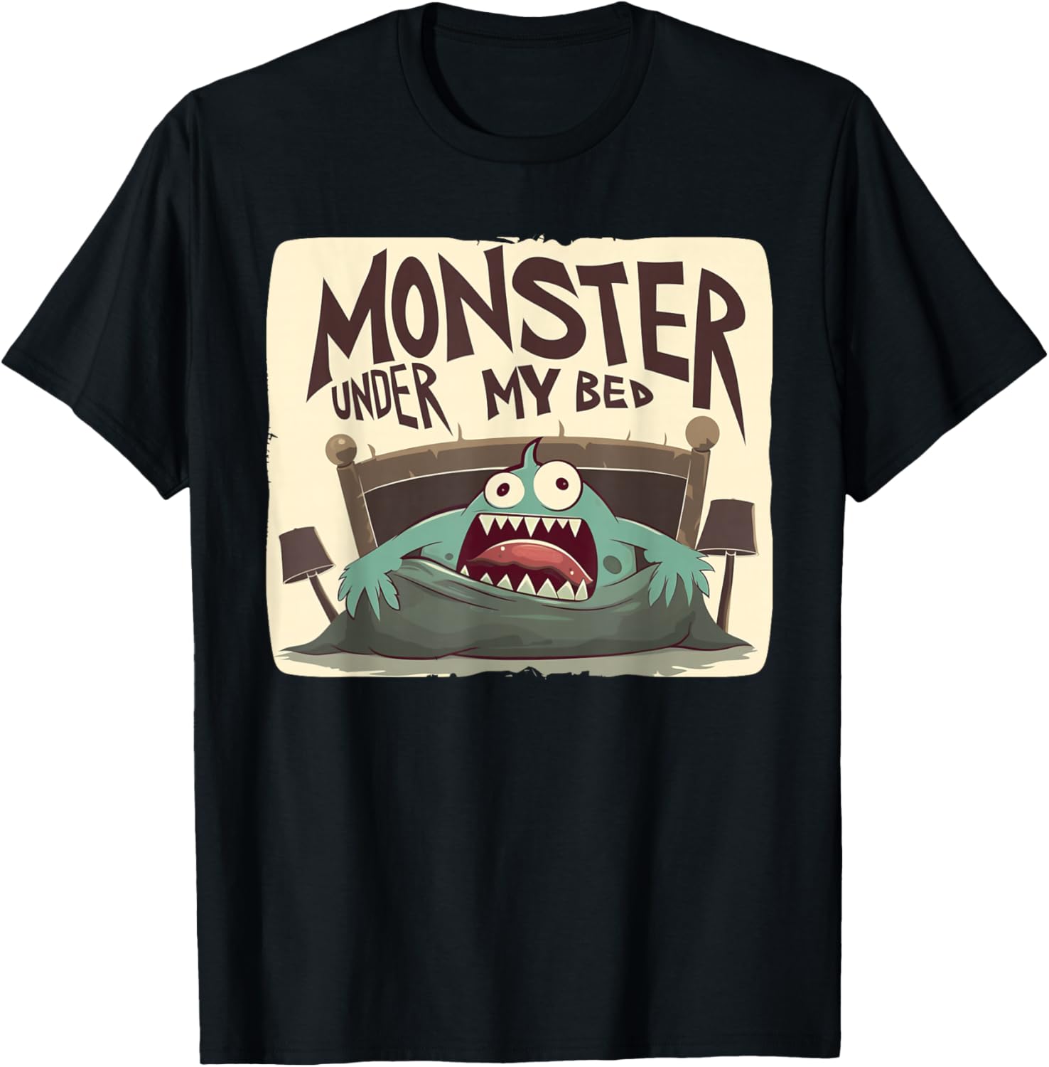 Funny scared Monster under Bed in Children's Room Costume T-Shirt - T-Shirt | Black