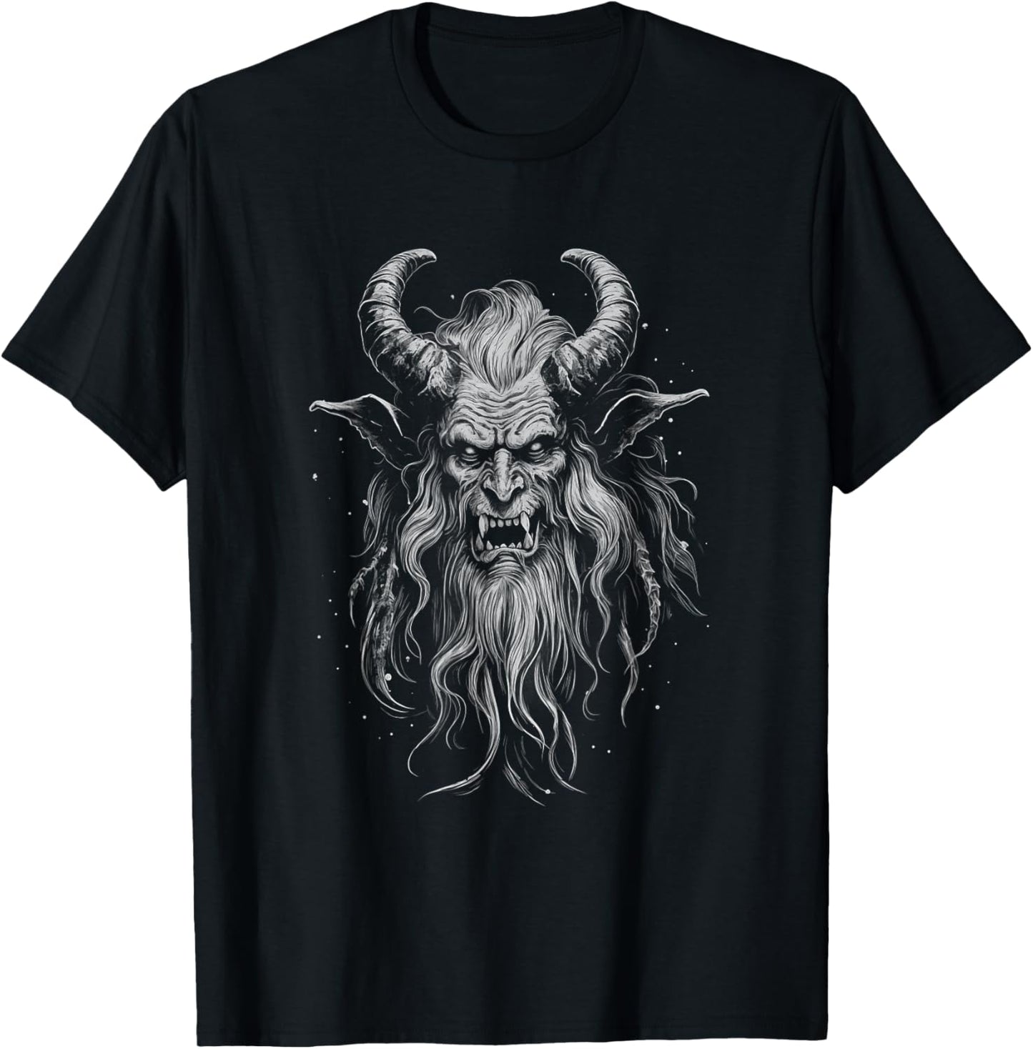 Vintage Krampus Creepy Christmas Black and White Graphic T-Shirt - T-Shirt | Black