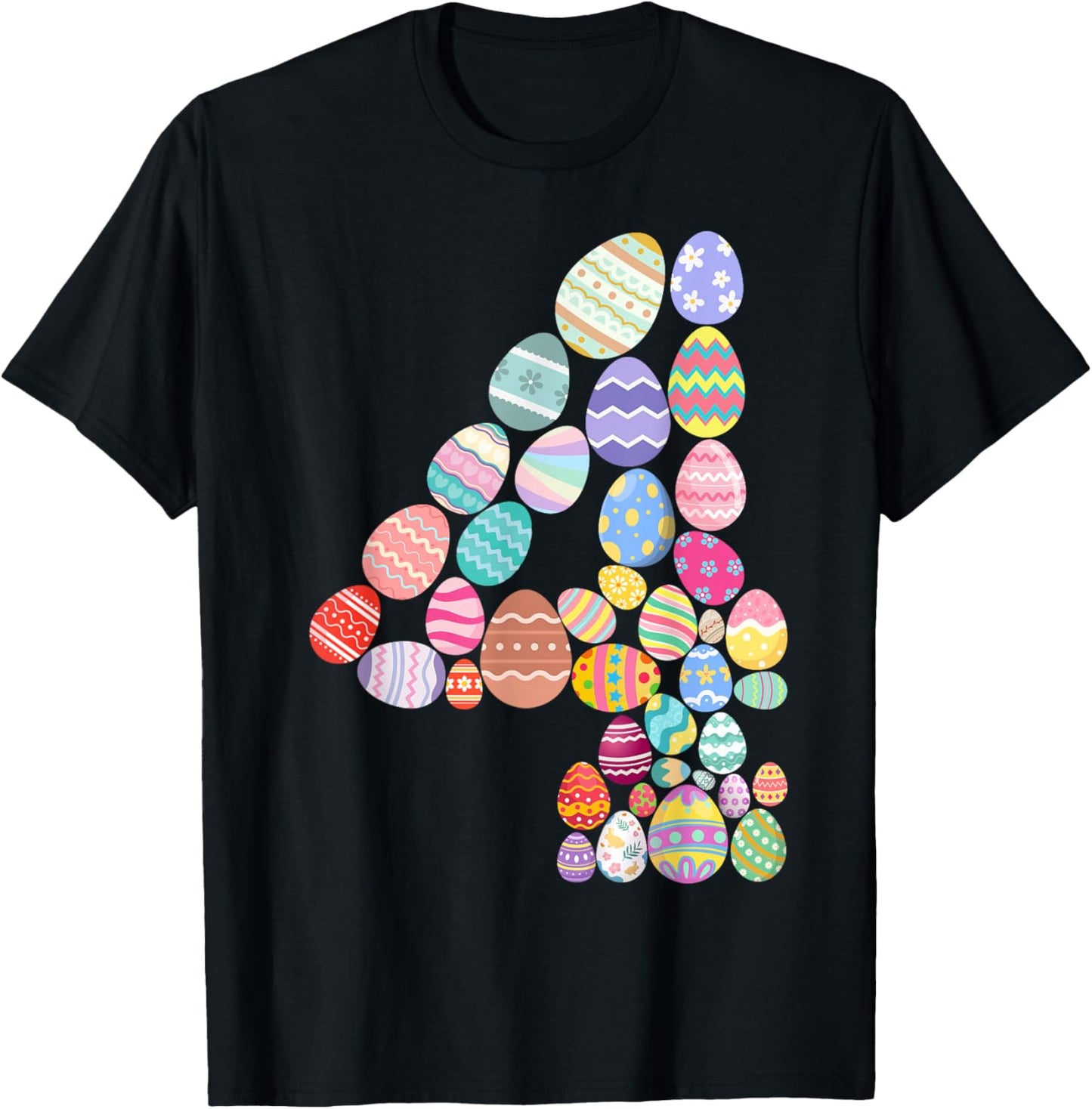 Number 4 Easter Eggs Themed 4th Birthday Boys Kid 4 Year Old T-Shirt - T-Shirt | Black