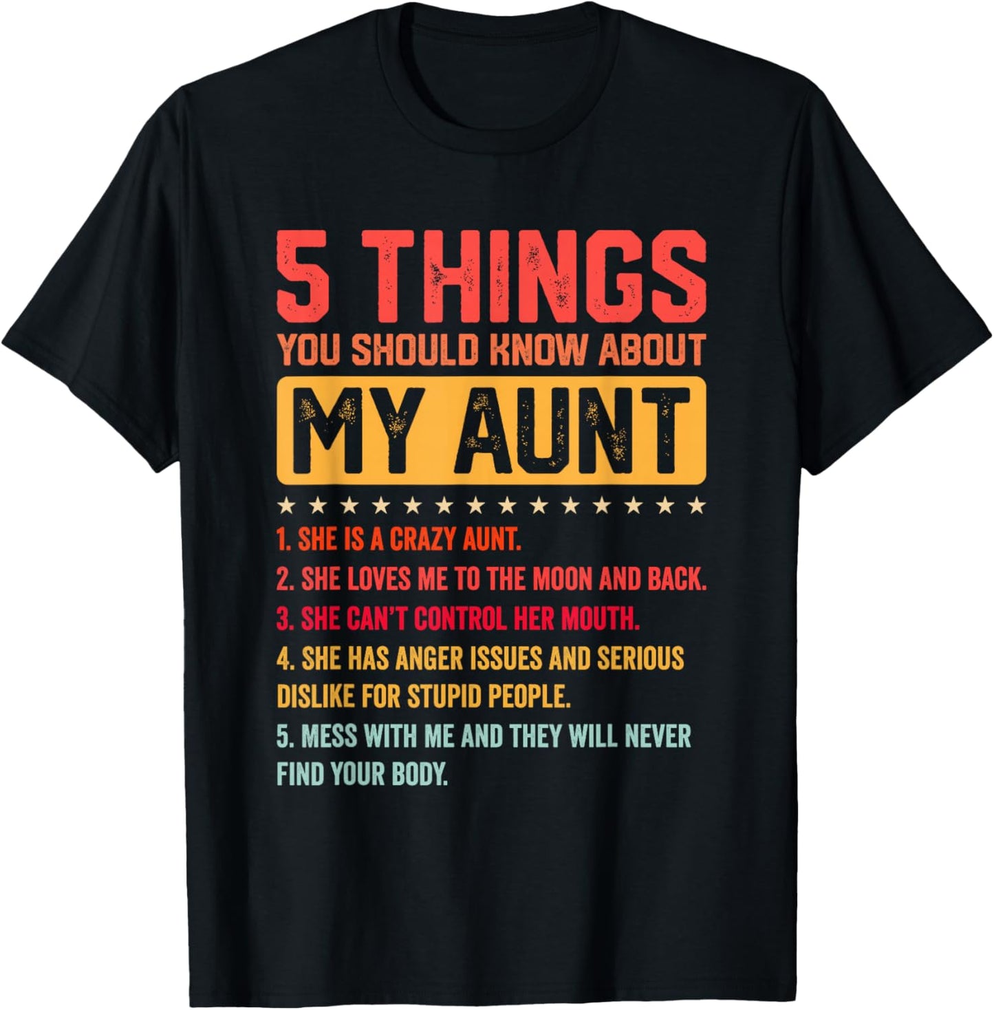 5 Things You Should Know About My Auntie Funny Aunt T-Shirt - T-Shirt | Black