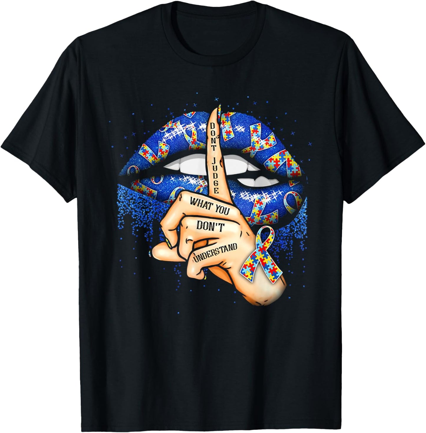 Don't Judge What You Don't Understand Autism Awareness Lips T-Shirt - T-Shirt | Black