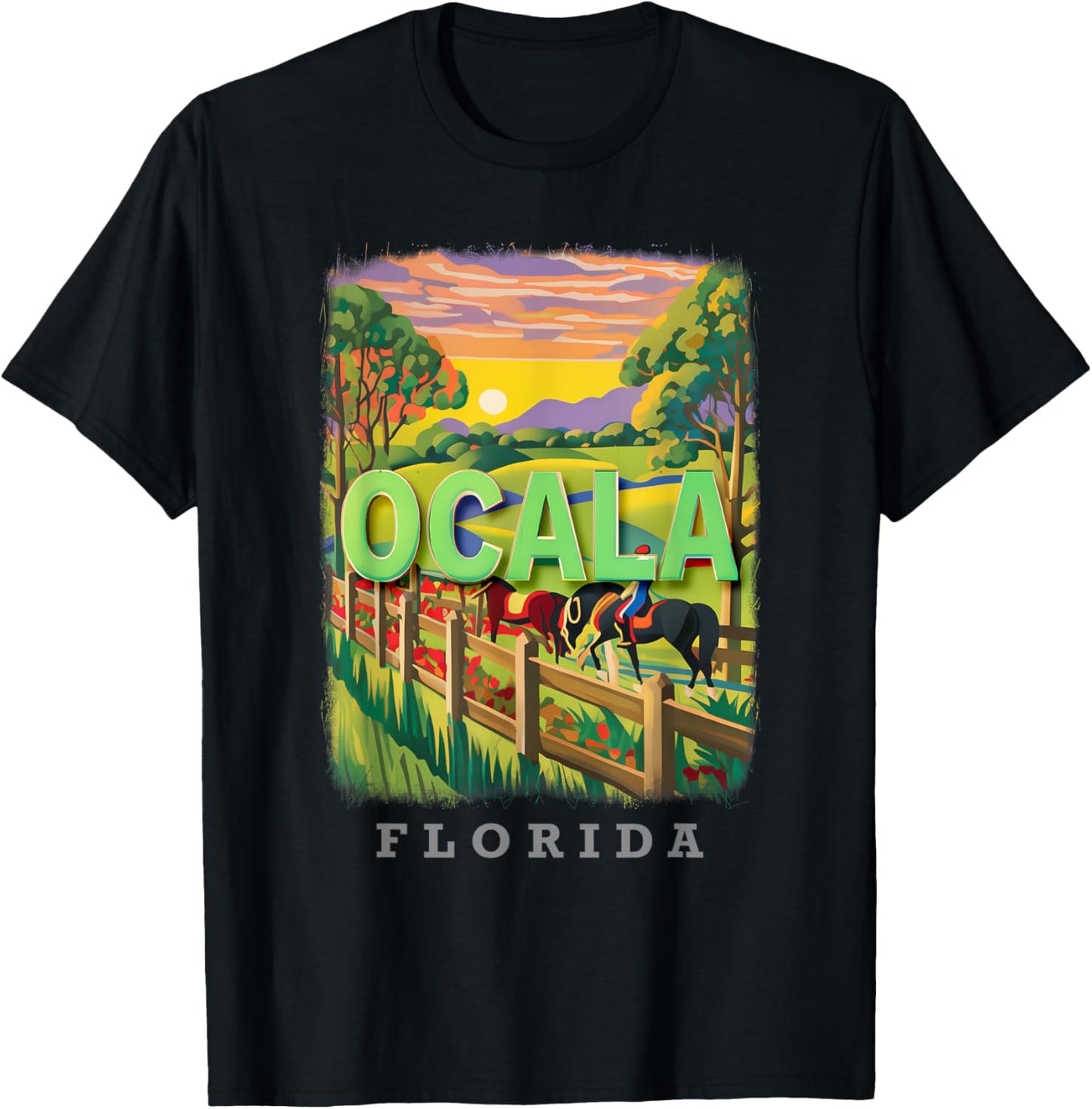 Ocala Florida FL Horse Country Bliss SD634 T-Shirt - T-Shirt | Black