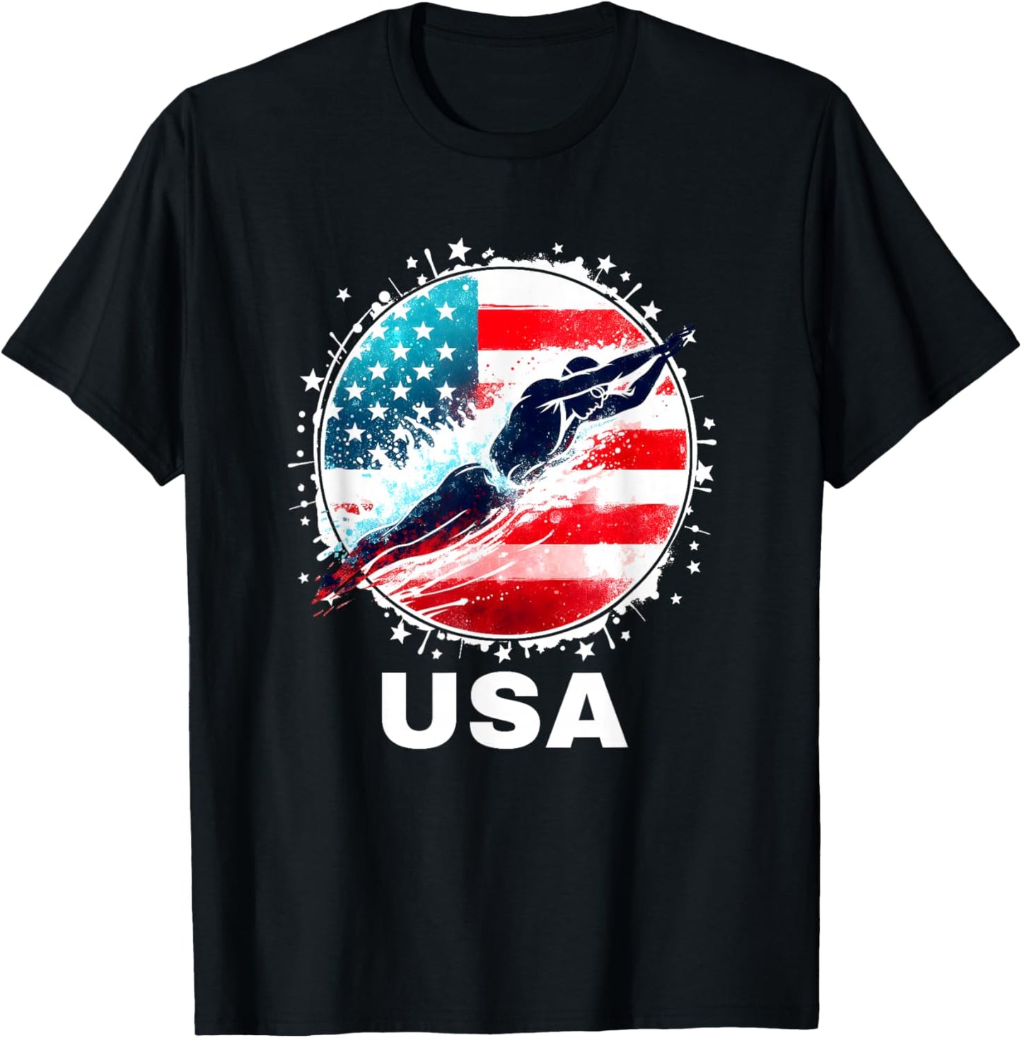 Swimming United States Team Apparel American Flag Swimming Women Kids Men T-Shirt - T-Shirt | Black