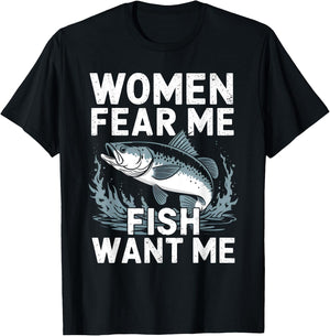 Vintage Women Want Me Fish Bass Fear Me Funny Lover Fishing T-Shirt - T-Shirt | Black