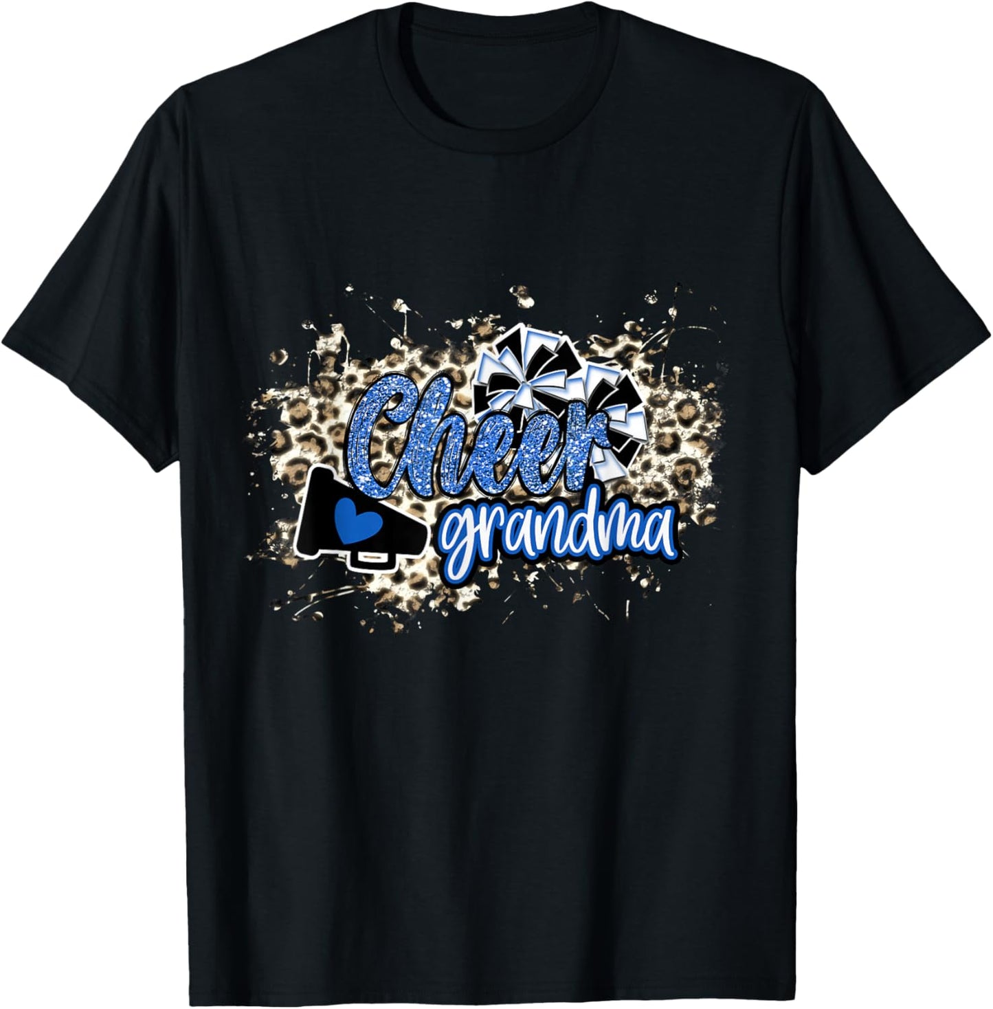 Cheer Grandma Shirt, Megaphone Blue Leopard Cheetah Print T-Shirt - T-Shirt | Black