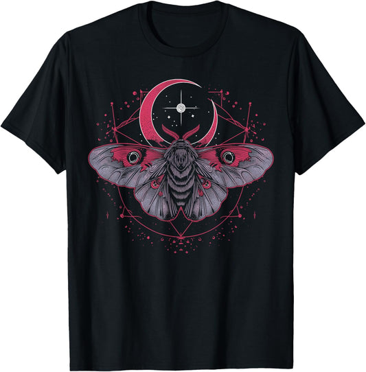 Celestial Moon Moth | Gothic Goth Witch Occult Aesthetic T-Shirt - T-Shirt | Black