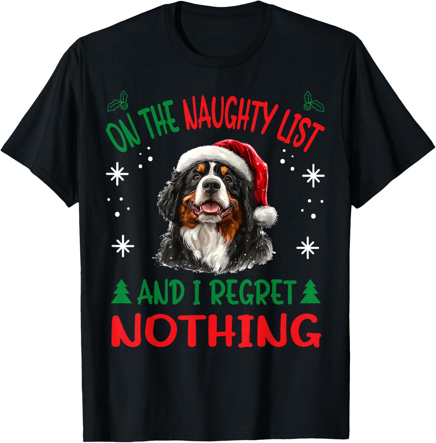 Bernese Mountain Christmas Dog Breed Designs -Adults, Kids - Black, Small - Short Sleeve - Christmas, Cute - Winter T-Shirt - T-Shirt | Black