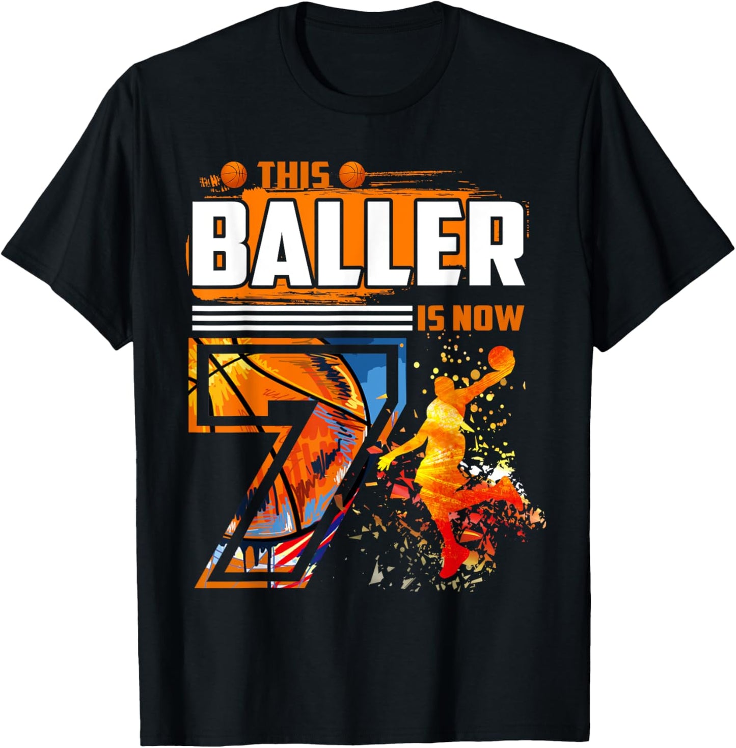 This Baller Is Now 7 Cool Basketball 7th birthday 7 yrs Old T-Shirt - T-Shirt | Black