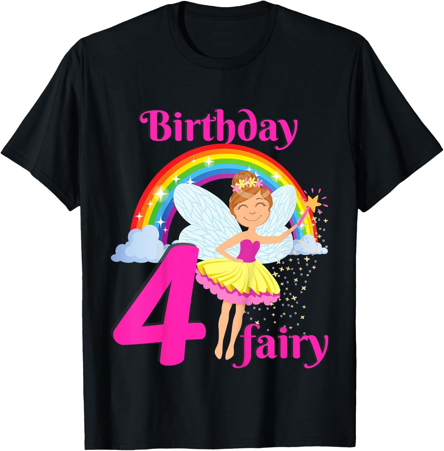 Kids Fairy Birthday Party 4 years old Fairy Birthday Party Theme T-Shirt - T-Shirt | Black