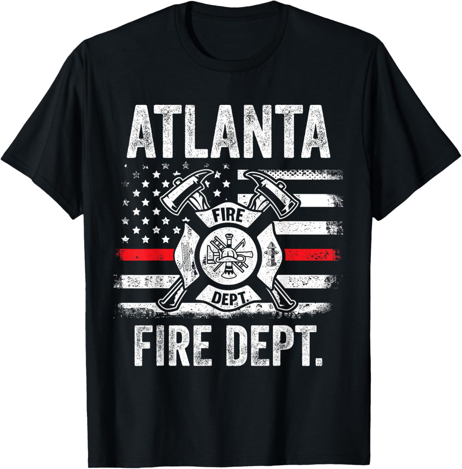 Atlanta Georgia Fire Department Thin Red Line Fireman T-Shirt - T-Shirt | Black